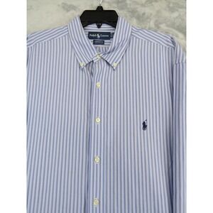 Ralph Lauren Yarmouth Blue Stripe Oxford Dress Shirt 17.5 Business Casual